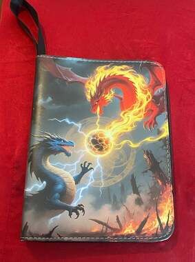 Dragon Battle 3-Ring Zippered Trading Card‎ Binder Fire and Ice Graphic Black